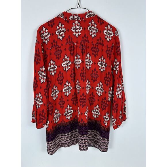 Maeve Anthropologie Shirt Women 12 Red Woodland Walk Tribal Top Boho - Picture 3 of 6